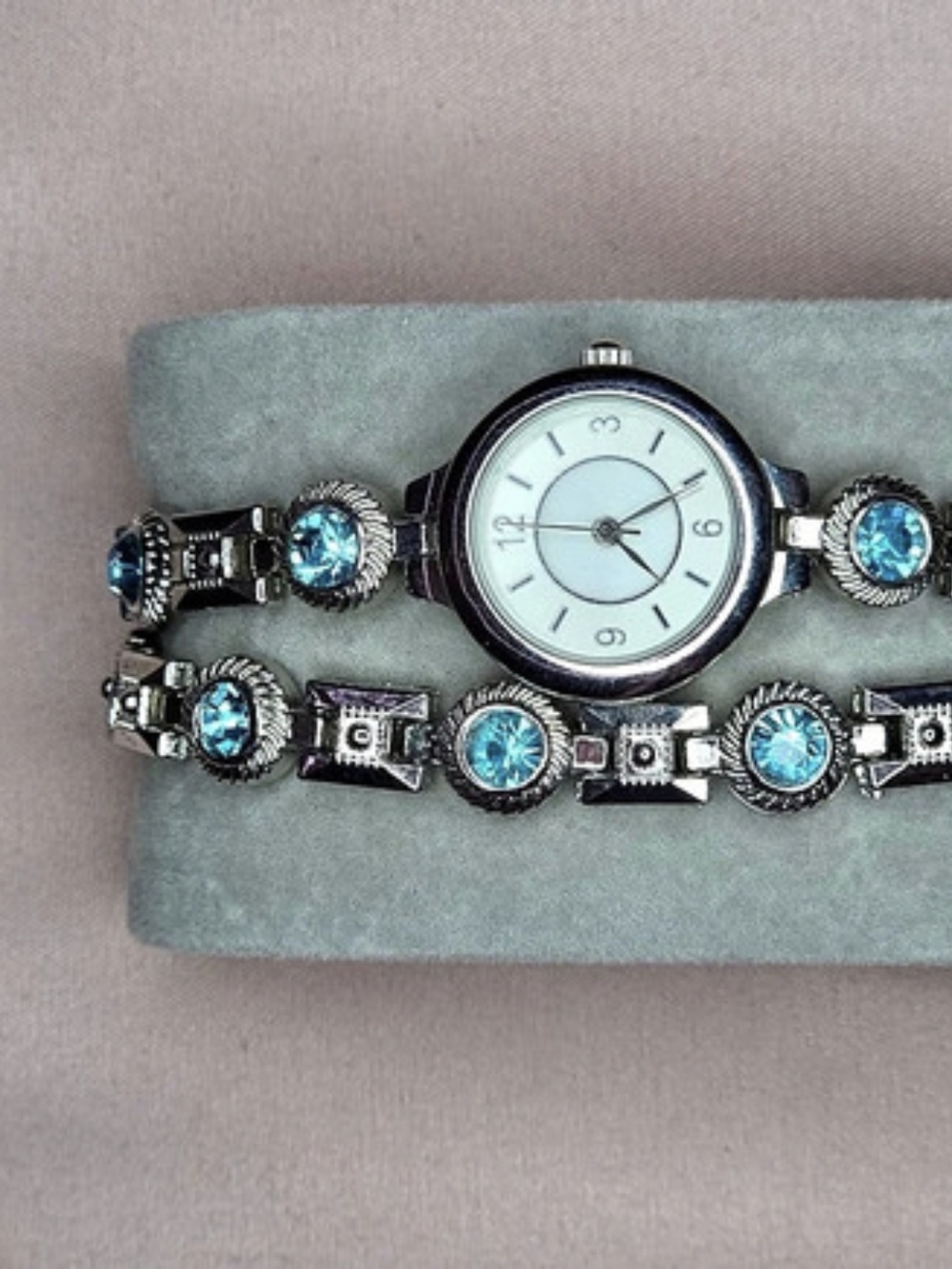 allude Silver-Tone Watch with Blue Stones Like New